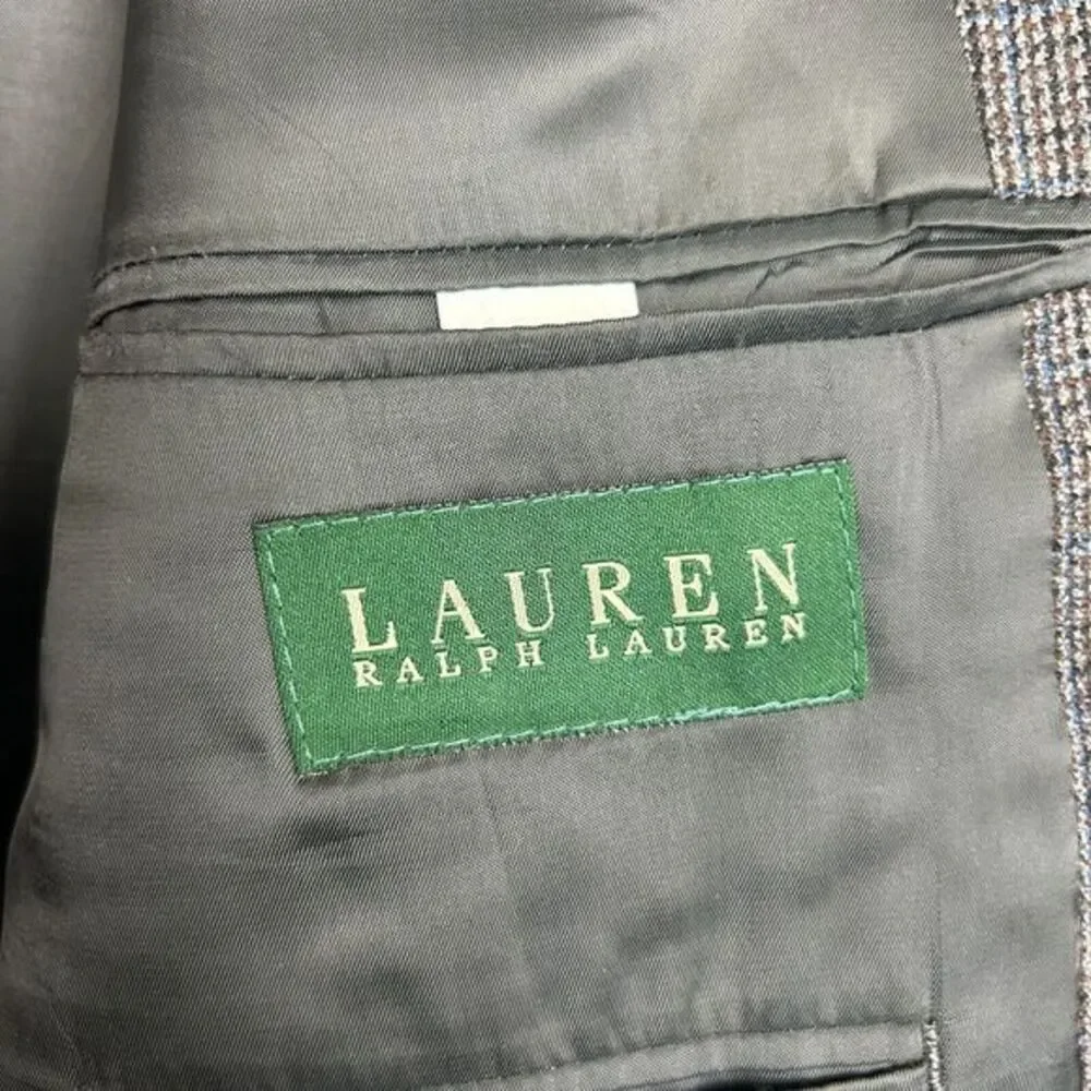Ralph Lauren 44L Long‎ 100% Lambswool Gray Houndstooth Sport Coat Blazer Jacket